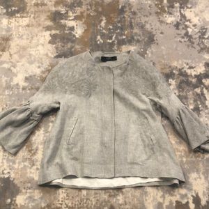 Zara gray zip blazer with flowered detailed